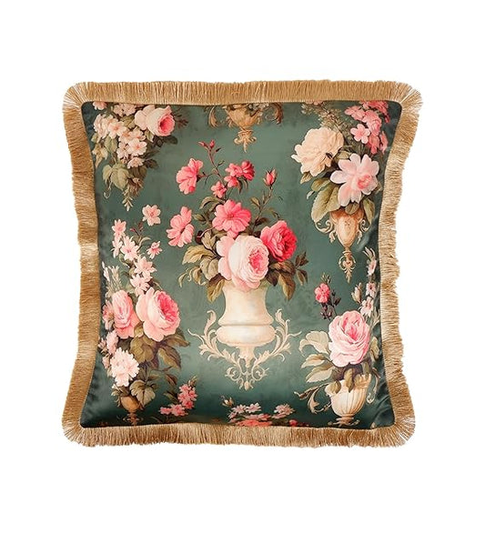 Spring fine Satin Cushion Cover with Fringe Edging and Concealed