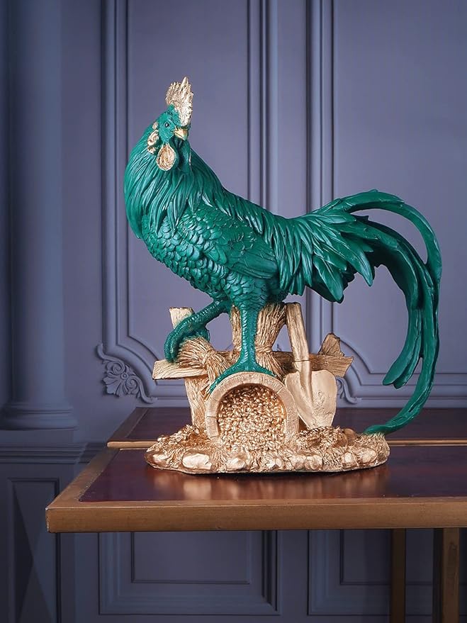 Feng Shui Rooster showpiece for Health Wealth & Happiness Statue Good Fortune, Harmony & Protection Politicking, Backbiting, Jealousy (Green)