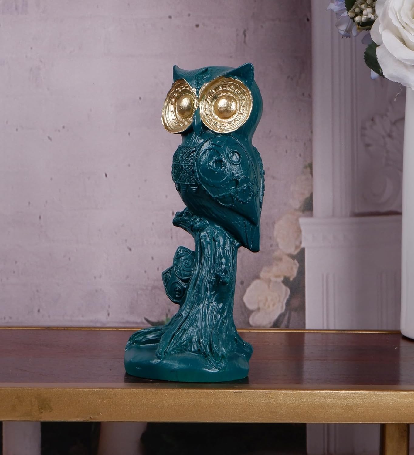 THE WHITE INK DECOR Premium Auspicious Owl with Golden Eyes A Symbol of Wisdom and Fortune