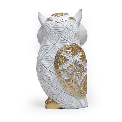 White and Gold Owl Figurine – Decorative Home Showpiece