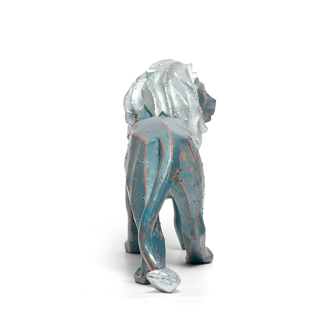 Geometric Silver and Bronze Lion Figurine- Modern Home Decor Showpiece