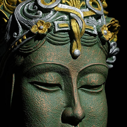 Green Buddha Head Sculpture – Ornate Home Decor Showpiece