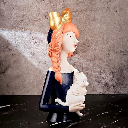 Girl Figurine Holding cat Home Decoration (Material - Resin)