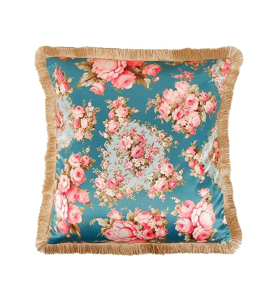 Spring fine Satin Cushion Cover with Fringe Edging and Concealed Zipper