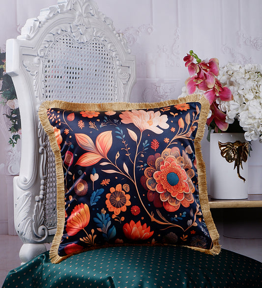 THE WHITE INK DECOR Premium Satin Scintillating Floral Print Cushion Cover