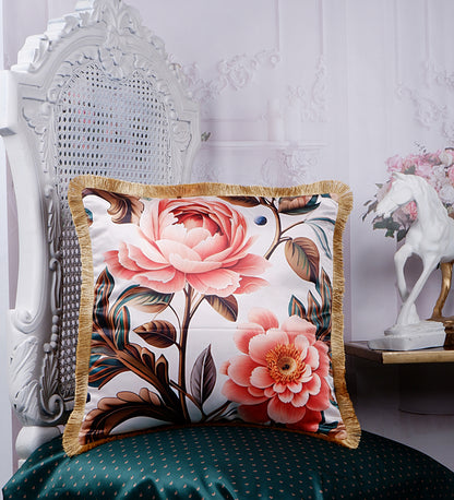 THE WHITE INK DECOR Premium Satin Vivid Floral Print Cushion Cover