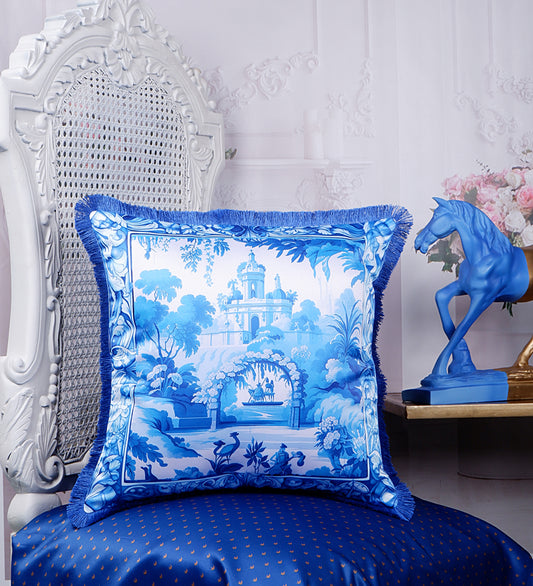 THE WHITE INK DECOR Premium Satin Imperial Printed Cushion Cover with Fringe Edging and Concealed  Lifestyle 149