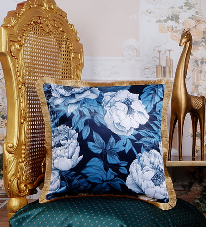 THE WHITE INK DECOR Premium Satin Prismatic Floral Print Cushion Cover with Fringe Edging and Concealed  Lifestyle 141