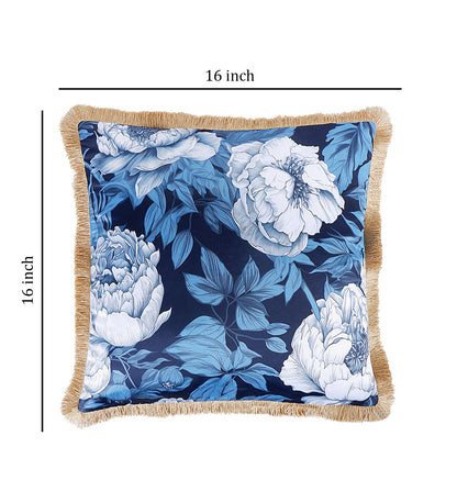 THE WHITE INK DECOR Premium Satin Prismatic Floral Print Cushion Cover with Fringe Edging and Concealed  Lifestyle 141