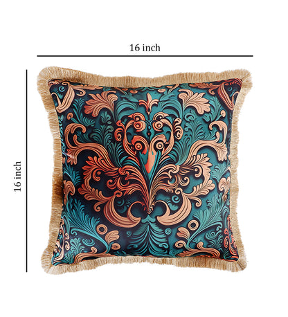 THE WHITE INK DECOR Premium Satin Floral Print Cushion Cover with Fringe Edging and Concealed  Lifestyle 162