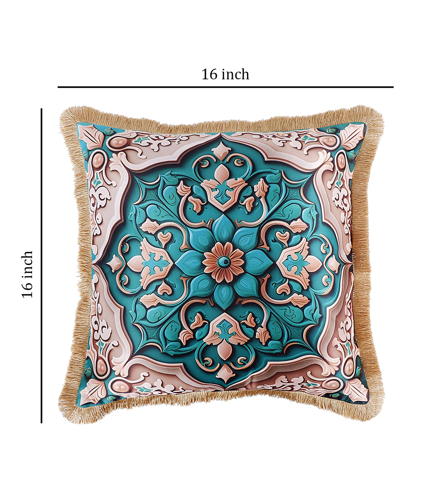 THE WHITE INK DECOR Premium Satin Floral Print Cushion Cover with Fringe Edging and Concealed  Lifestyle 163