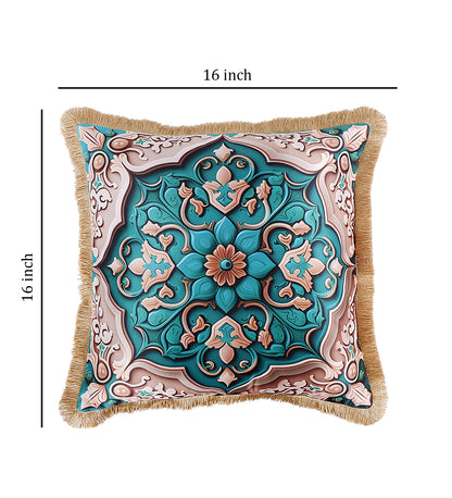 THE WHITE INK DECOR Premium Satin Floral Print Cushion Cover with Fringe Edging and Concealed  Lifestyle 163