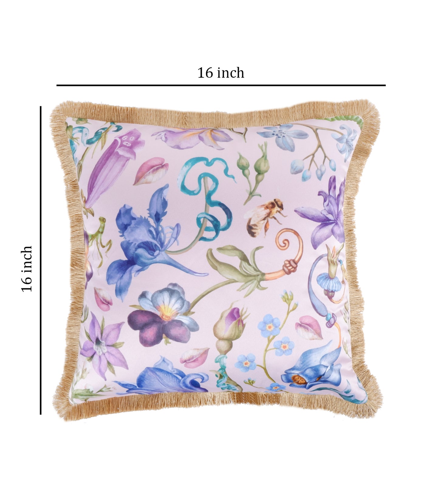 THE WHITE INK DECOR Premium Satin Prismatic Floral Print Cushion Cover with Fringe Edging and Concealed Lifestyle