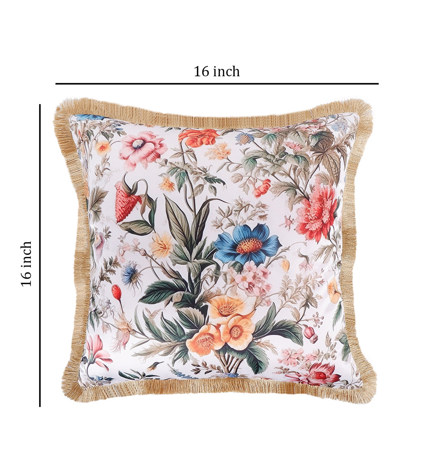 THE WHITE INK DECOR Premium Satin Prismatic Floral Print Cushion Cover with Fringe Edging and Concealed  Lifestyle