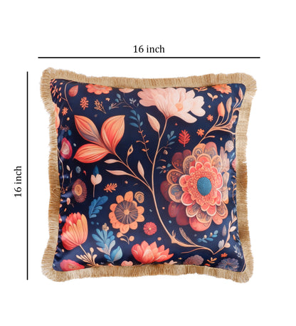 THE WHITE INK DECOR Premium Satin Scintillating Floral Print Cushion Cover