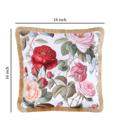 THE WHITE INK DECOR Premium Satin Scintillating Floral Print Cushion Cover