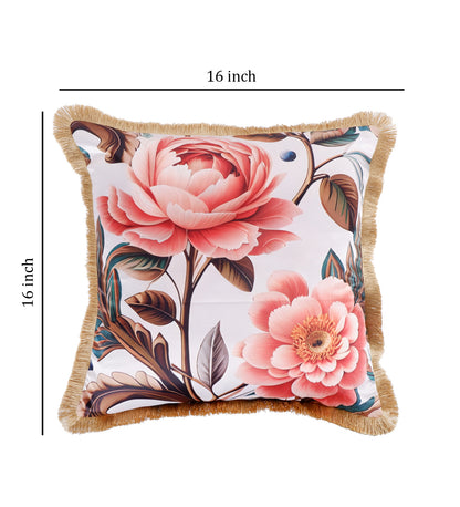 THE WHITE INK DECOR Premium Satin Vivid Floral Print Cushion Cover