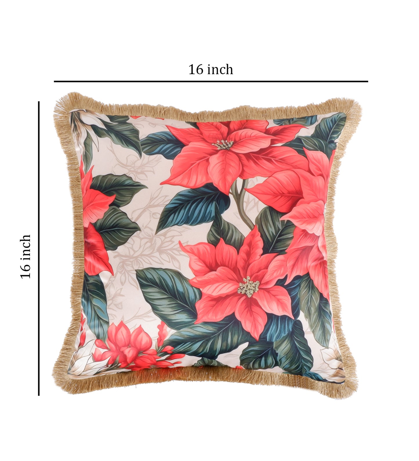 THE WHITE INK DECOR Premium Satin Prismatic Floral Print Cushion Cover with Fringe Edging and Concealed  Lifestyle