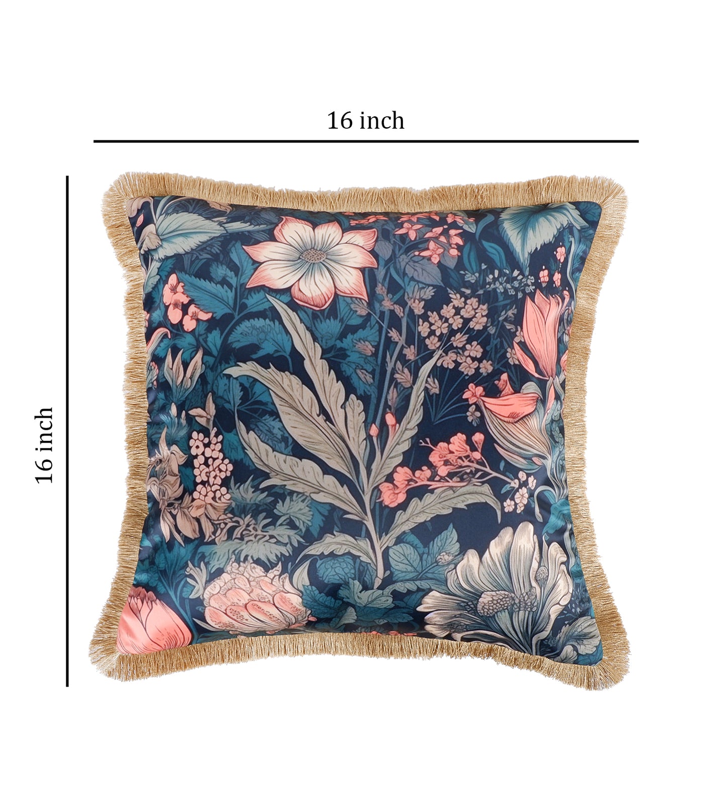 THE WHITE INK DECOR Premium Satin Prismatic Floral Print Cushion Cover with Fringe Edging and Concealed  Lifestyle