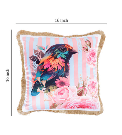 THE WHITE INK DECOR Premium Satin Blue Bird Print Cushion Cover