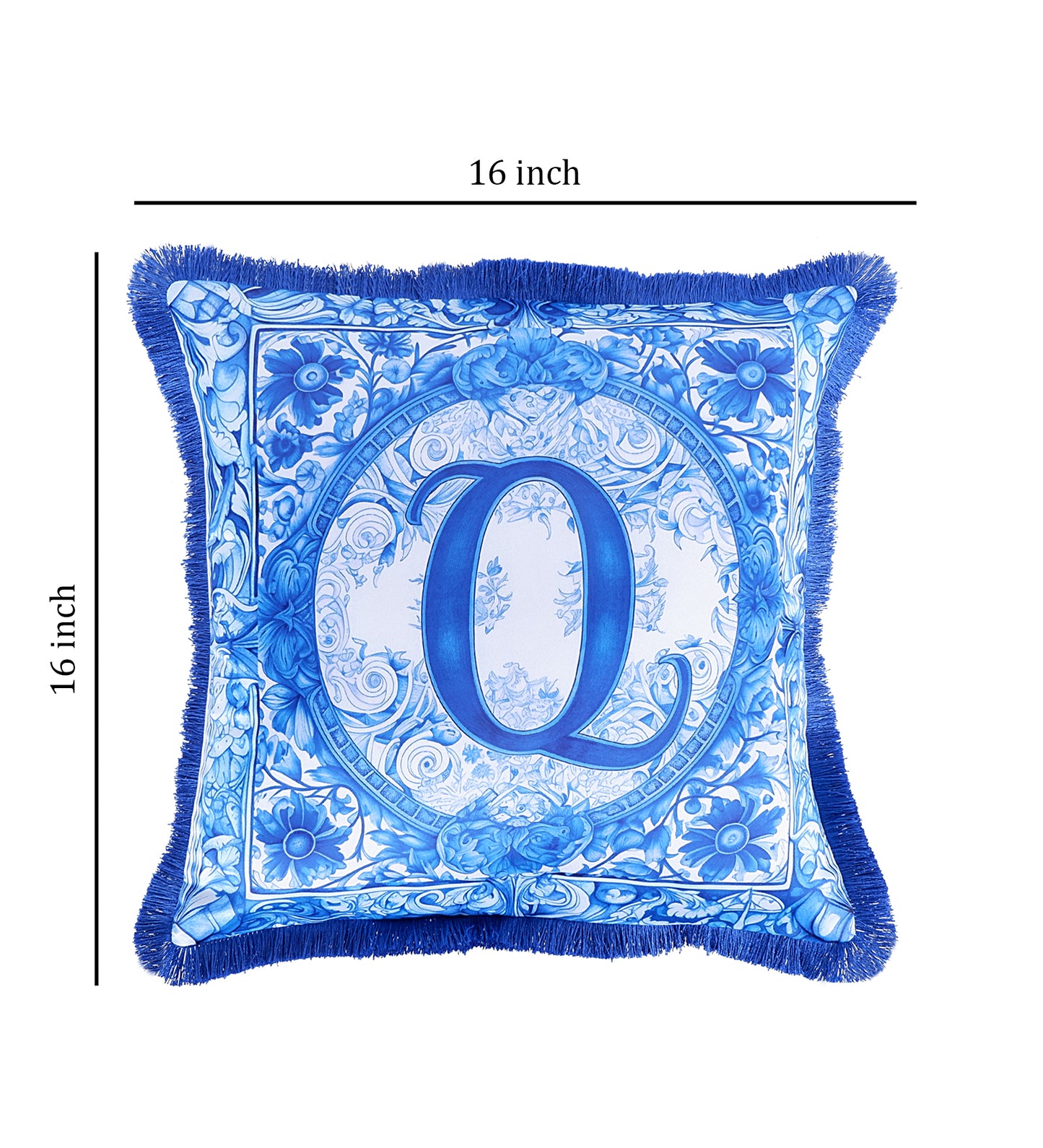 THE WHITE INK DECOR Quintessence of Elegance: Indigo Story Fine Satin Cushion Cover - Letter Q Lifestyle