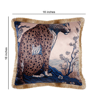 THE WHITE INK DECOR Premium Satin Leopard Printed Cushion Cover with Fringe Edging and Concealed  Lifestyle