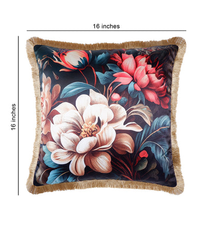 THE WHITE INK DECOR Spring fine Satin Cushion Cover with Fringe Edging and Concealed