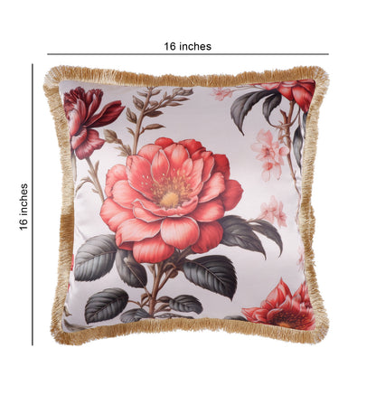 THE WHITE INK DECOR Spring fine Satin Cushion Cover with Fringe Edging and Concealed