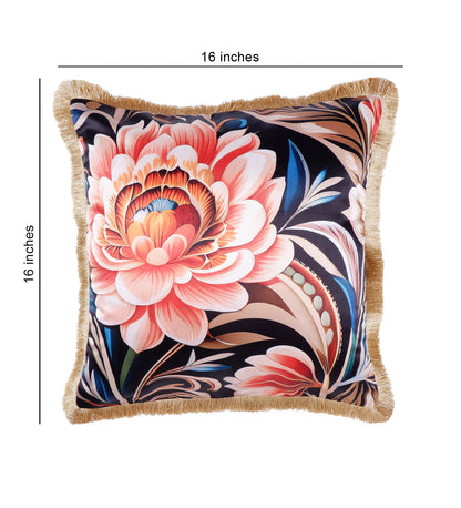 THE WHITE INK DECOR Spring fine Satin Cushion Cover with Fringe Edging and Concealed