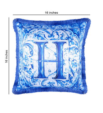 THE WHITE INK DECOR Premium Satin Cushion Cover Crafted with Fringe Edging and Concealed Letter H 169