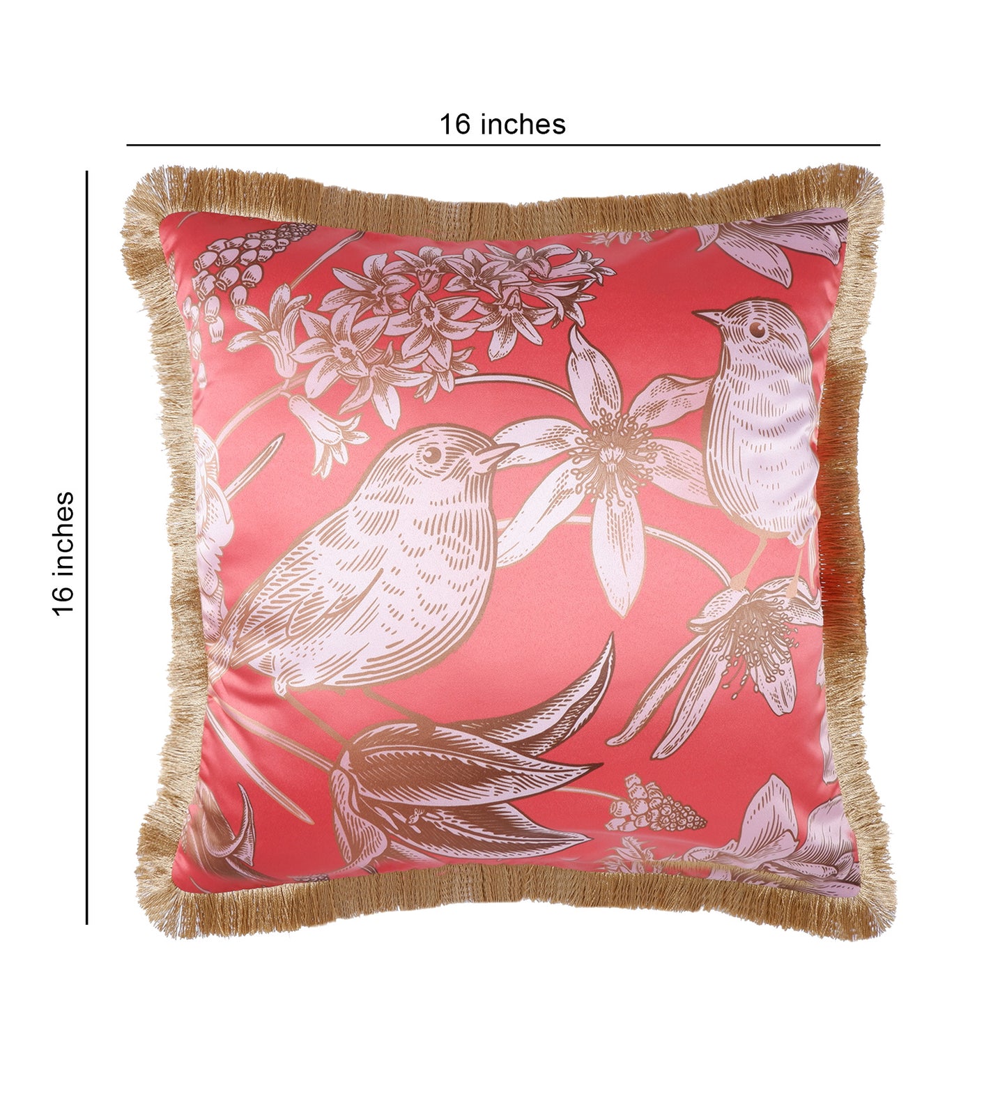 THE WHITE INK DECOR Premium Satin Print Cushion Cover with Fringe Edging and Concealed 173