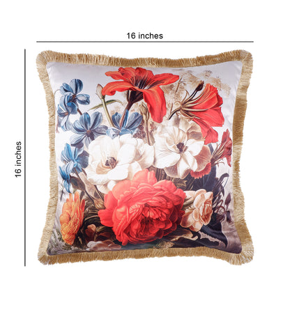 THE WHITE INK DECOR Spring fine Satin Cushion Cover with Fringe Edging and Concealed