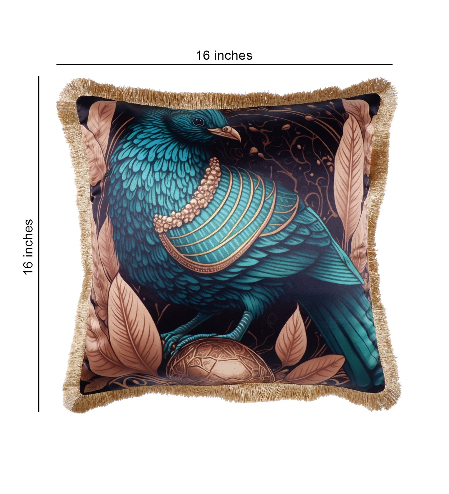 THE WHITE INK DECOR Premium Satin myst Tropical Print Cushion Cover with Fringe Edging and Concealed . Decorative Throw Pillow Covers for Sofa, Green 240