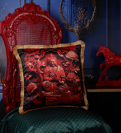 THE WHITE INK DECOR Premium Satin Royal Antic Printed Cushion Cover with Fringe Edging and Concealed  Lifestyle