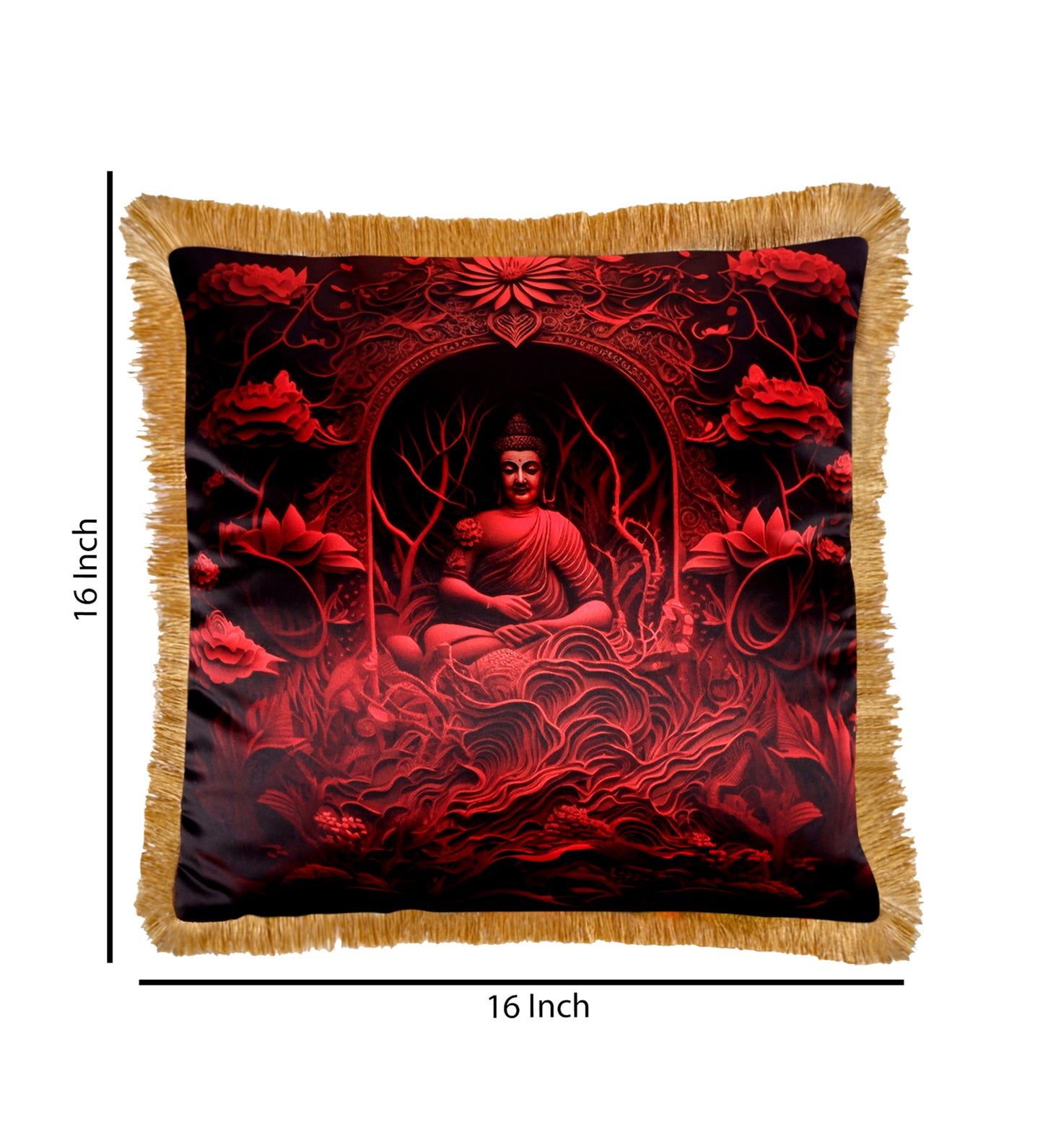 THE WHITE INK DECOR Premium Satin Royal Antic Printed Cushion Cover with Fringe Edging and Concealed  Lifestyle