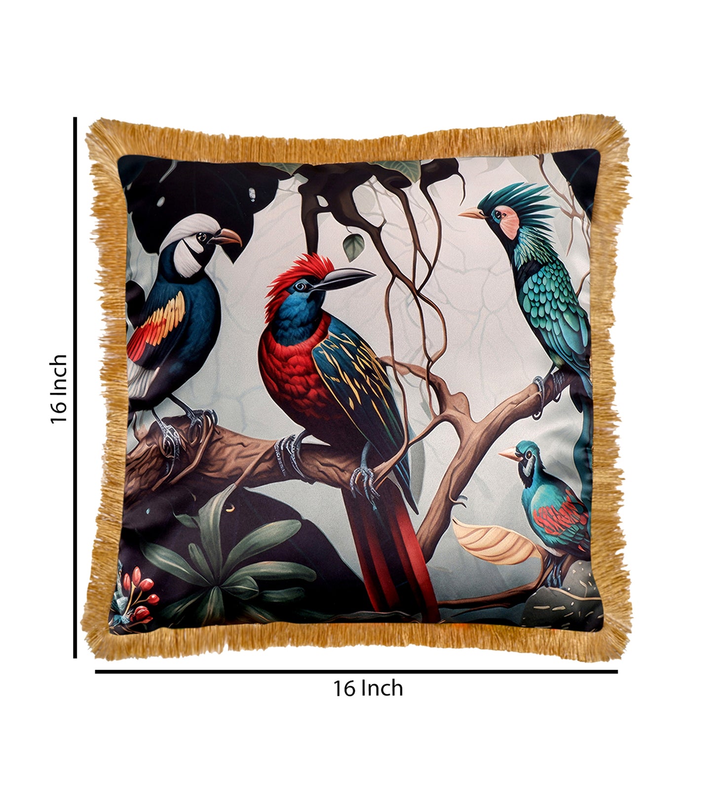 THE WHITE INK DECOR Premium Satin Blue Bird Print Cushion Cover