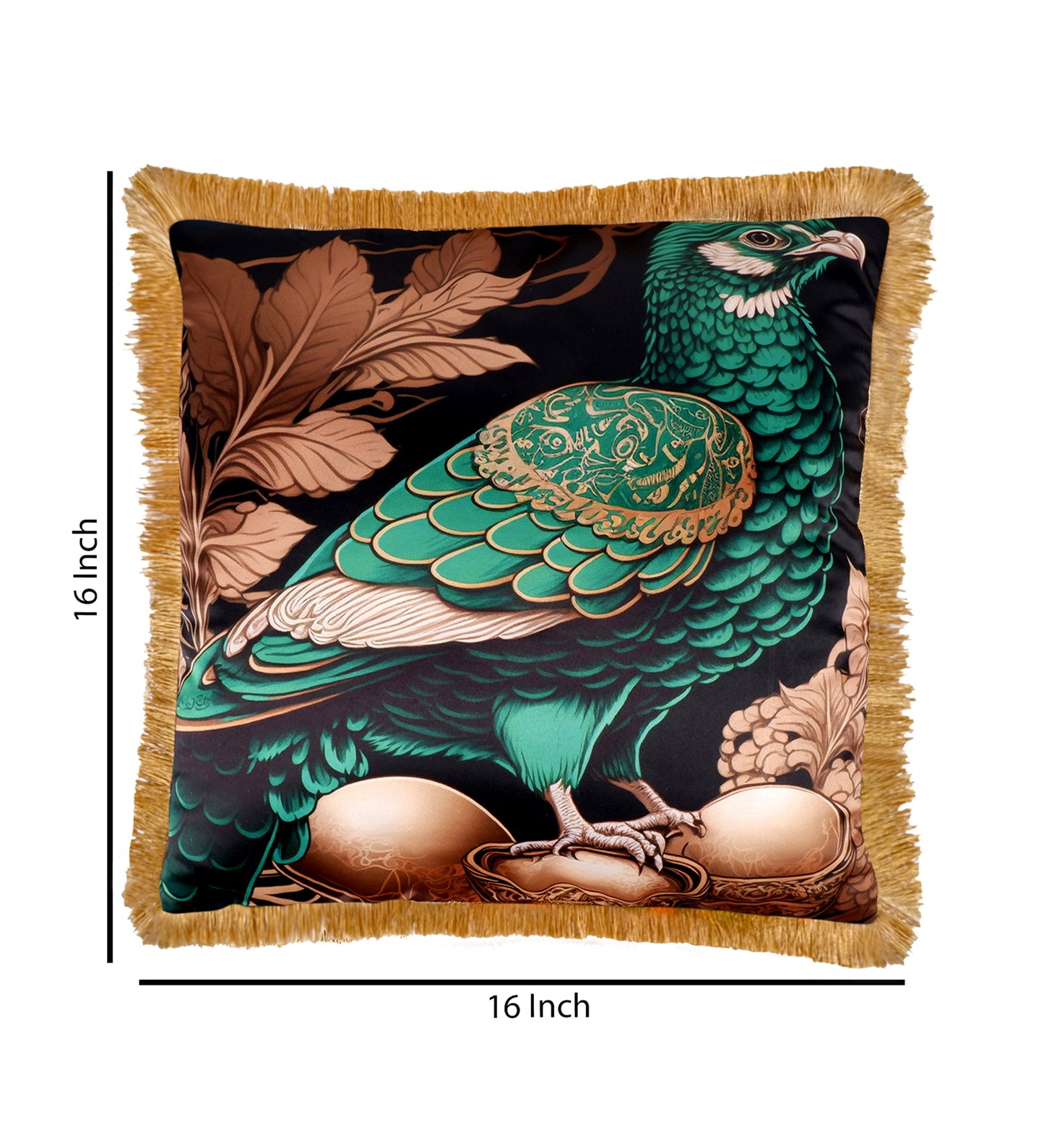 Premium Satin Tropical Print Delicate Cushion Cover with Fringe Edging and Concealed