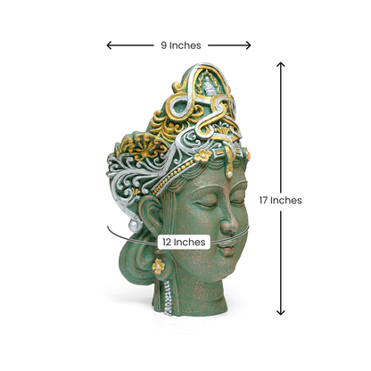 Green Buddha Head Sculpture – Ornate Home Decor Showpiece