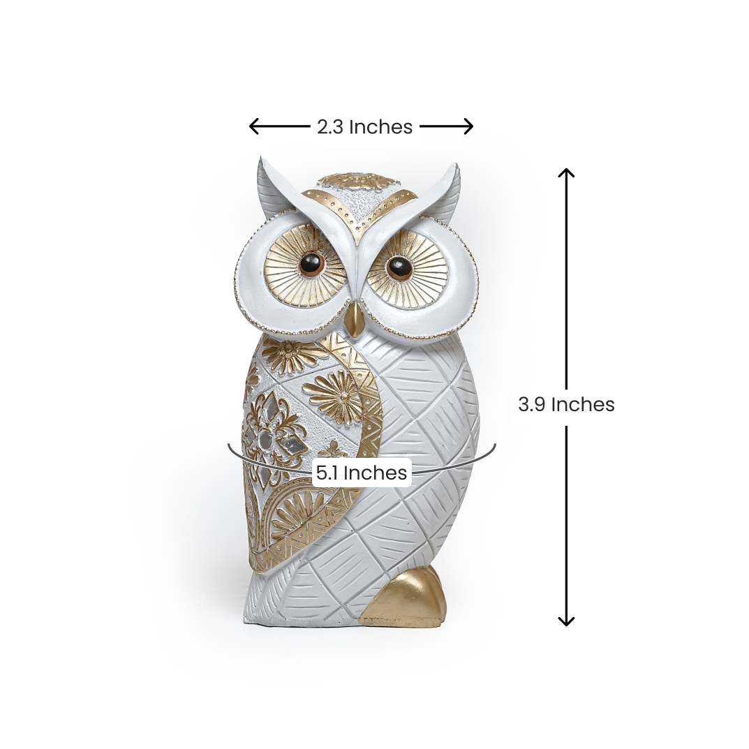 White and Gold Owl Figurine – Decorative Home Showpiece