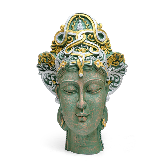 Green Buddha Head Sculpture – Ornate Home Decor Showpiece