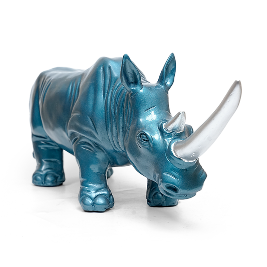 Blue Rhino Sculpture – Modern Abstract Home Decor Piece