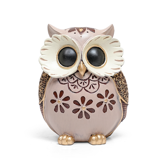 Purple Owl Figurine with Floral Design