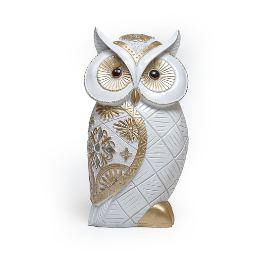 White and Gold Owl Figurine – Decorative Home Showpiece